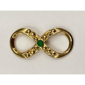 Vintage HC Harriet Carter Gold Colored Green Rhinestone Infinity Lapel Pin